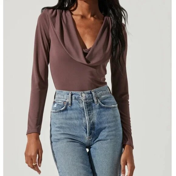 NWT ASTR The Label Women's Brown Kimberly Mocha Bodysuit Size S/M/L - Picture 2 of 14